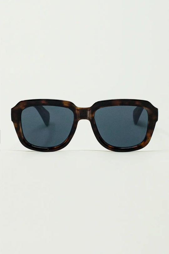 Q2 Chunky Square Sunglasses With  Dark Brown Tortoise Shell Frame