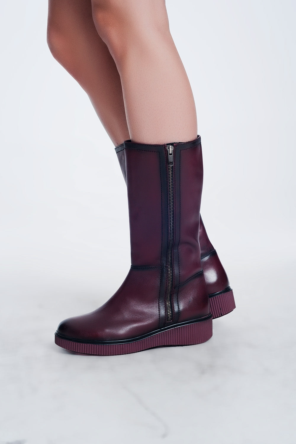 Q2 chunky zip boots in Maroon