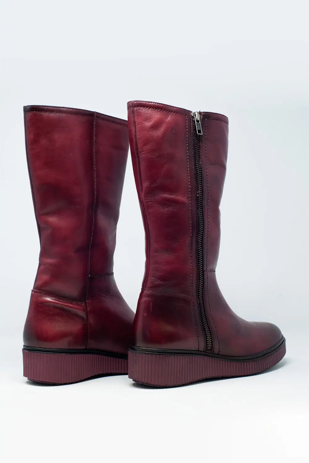 chunky zip boots in Maroon - Shoes