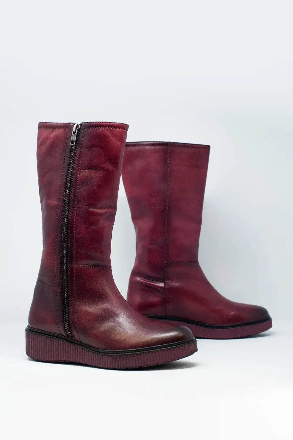 chunky zip boots in Maroon - Shoes
