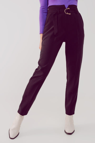 cigarette pants with paper-bag waist in black