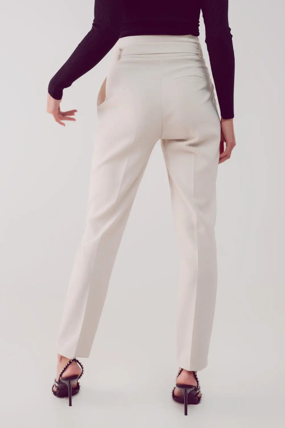 cigarette pants with paper-bag waist in cream - Pants