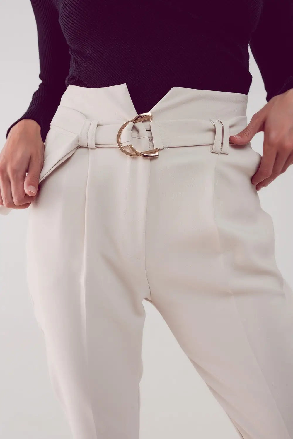 cigarette pants with paper-bag waist in cream - Pants
