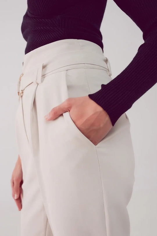 cigarette pants with paper-bag waist in cream - Pants