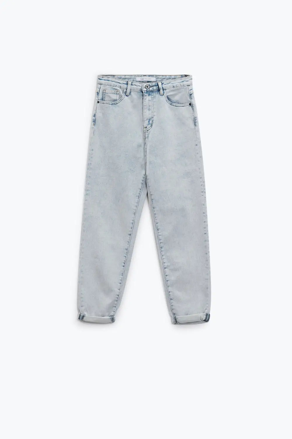 Cinq poches effet mom jeans wash avec ourlet plié - Pantalons