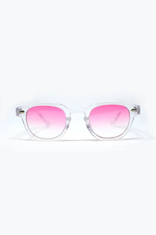 Q2 Clear Round Sunglasses With Pink Gradient Lense