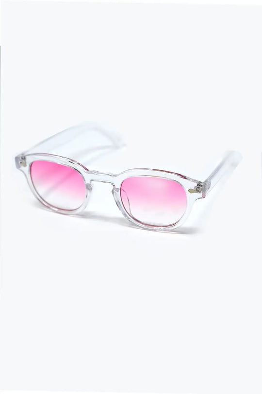 Clear Round Sunglasses With Pink Gradient Lense - One Size / Fuchsia