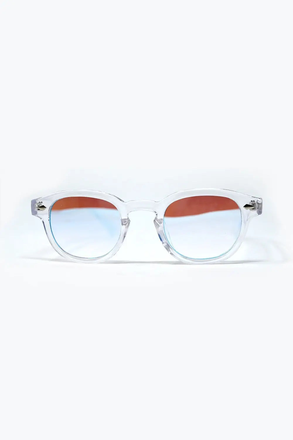 Clear Round Sunglasses With White Gradient Lense - One Size / White