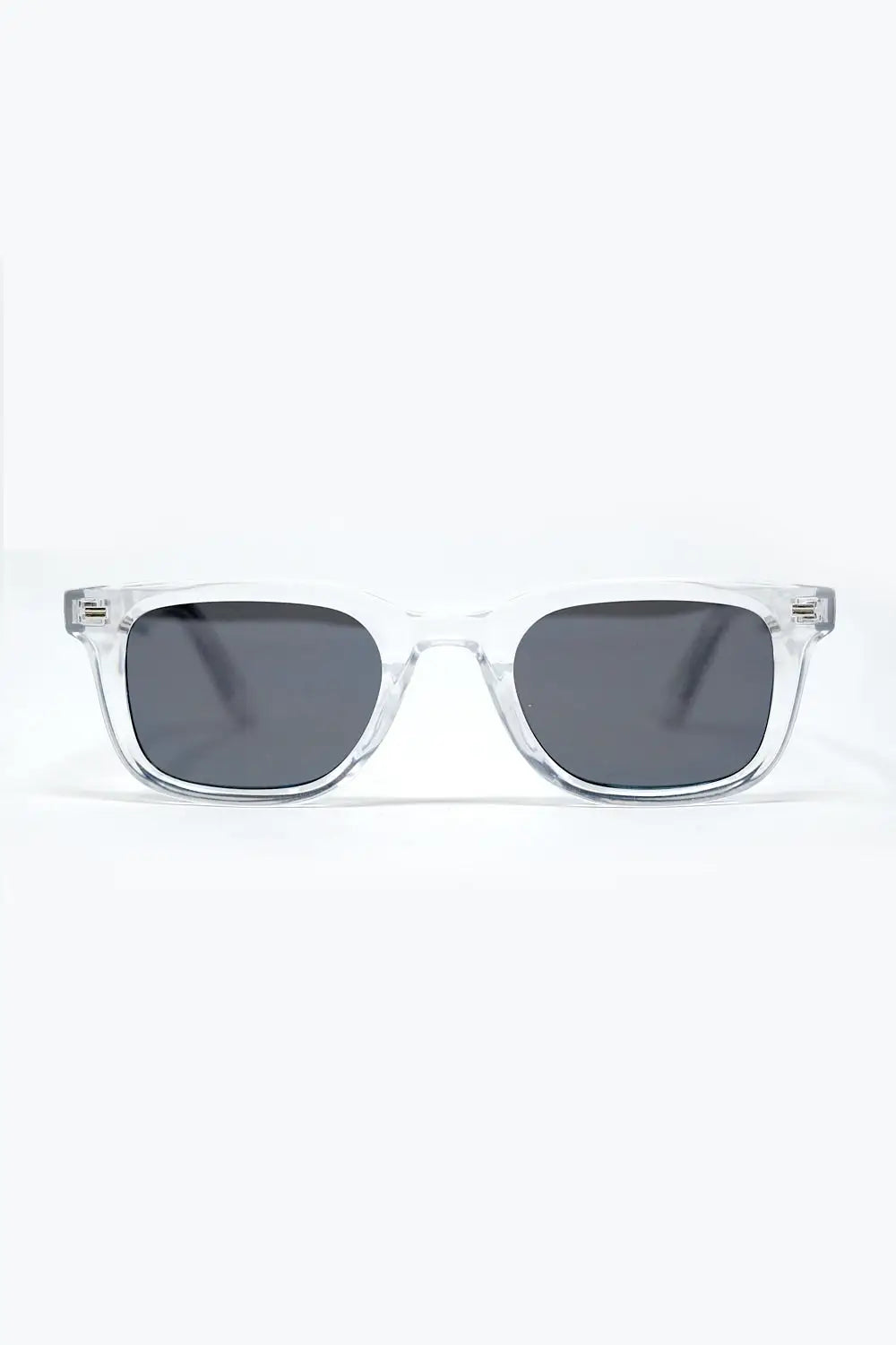 Q2 Clear Square Sunglasses with Black Gradient Lenses and metal side detail
