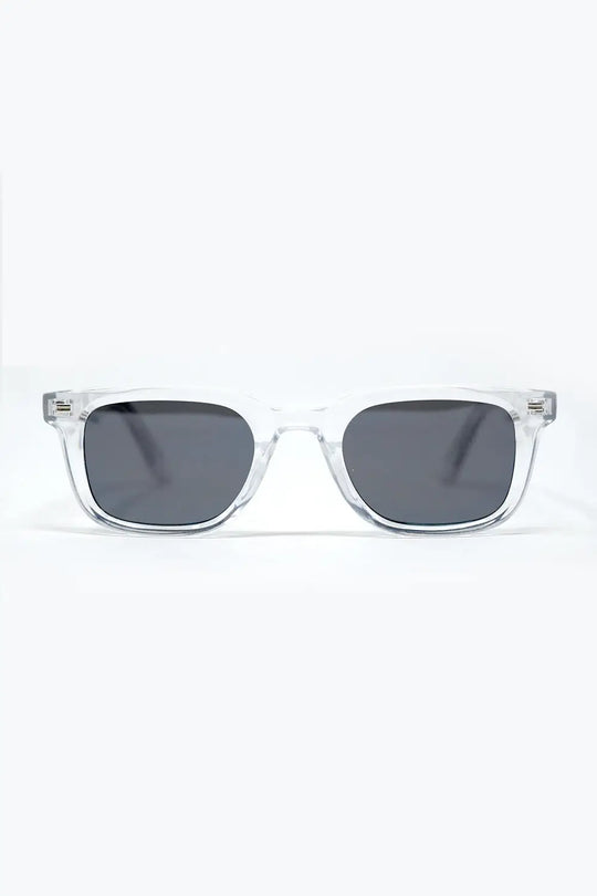 Q2 Clear Square Sunglasses with Black Gradient Lenses and metal side detail