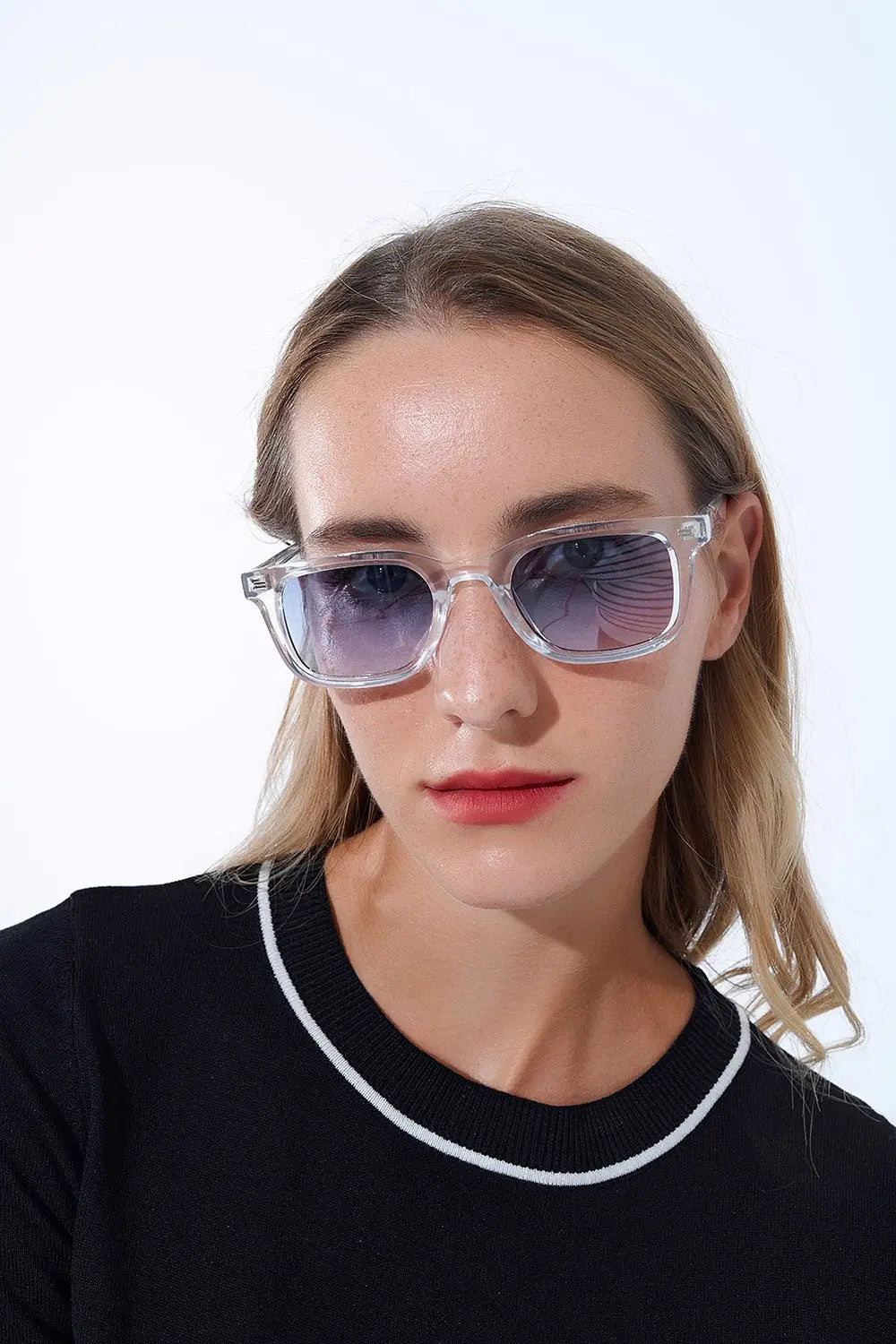 Clear Square Sunglasses with Blue Gradient Lenses - One Size / Blue