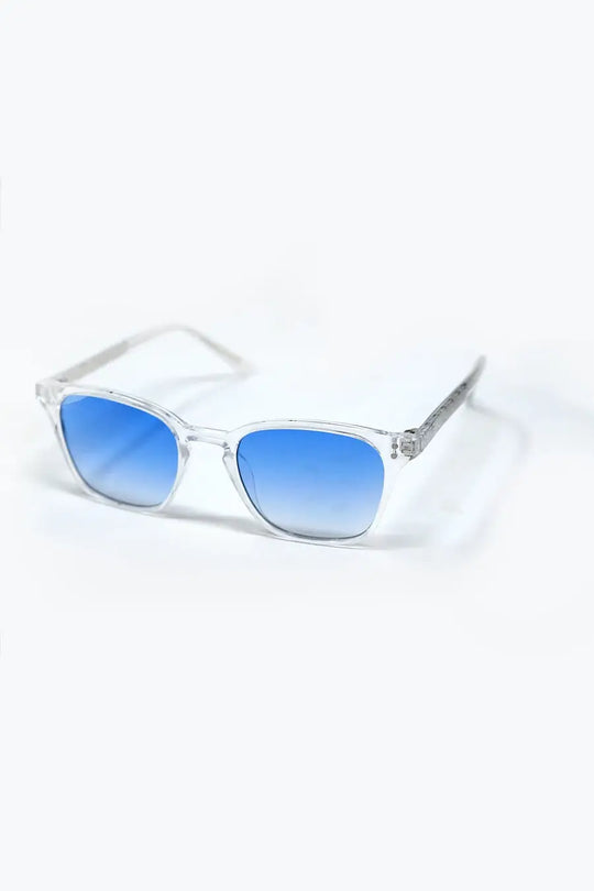Clear Square Sunglasses with Light Blue Gradient Lenses - One Size / Blue