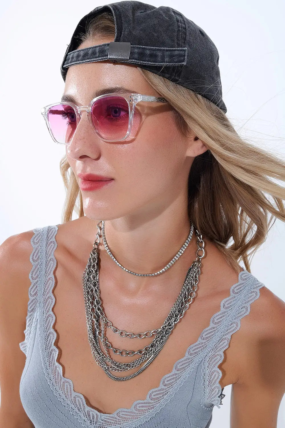 Q2 Clear Sunglasses with Pink Gradient Lenses