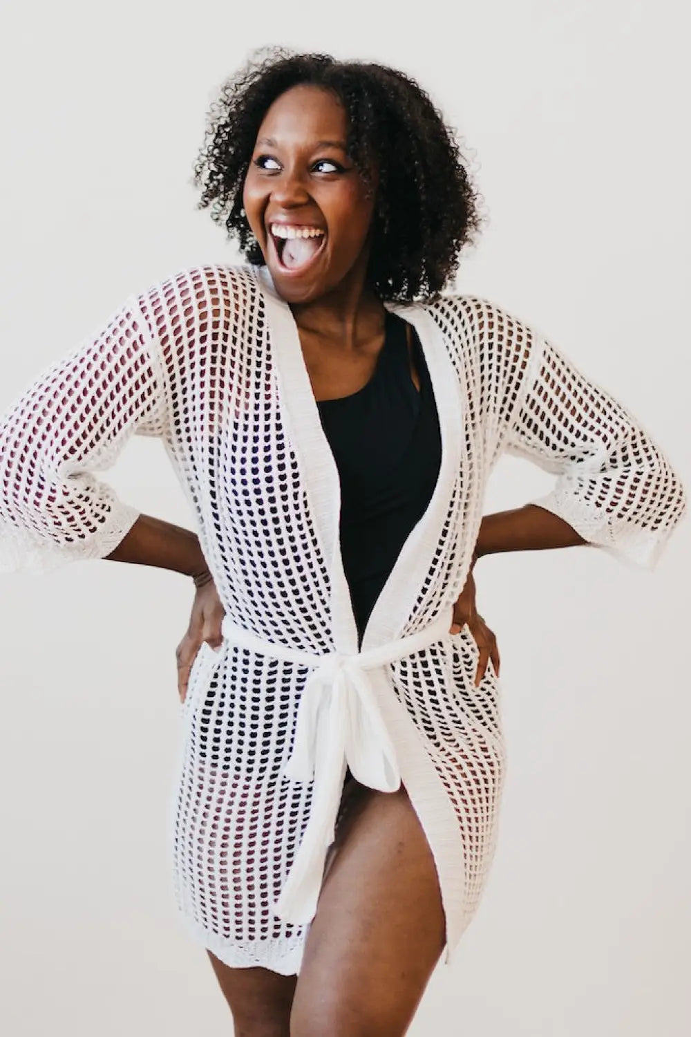 Coastal Views Crochet Tie Kimono - Kimono