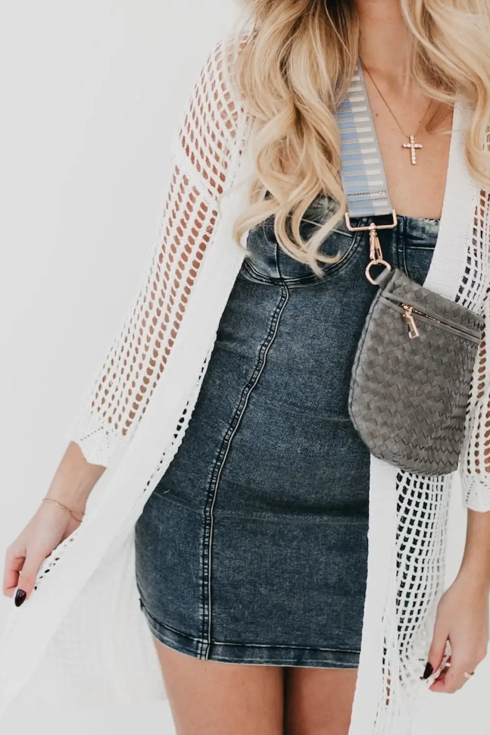 Coastal Views Crochet Tie Kimono - White - Kimono