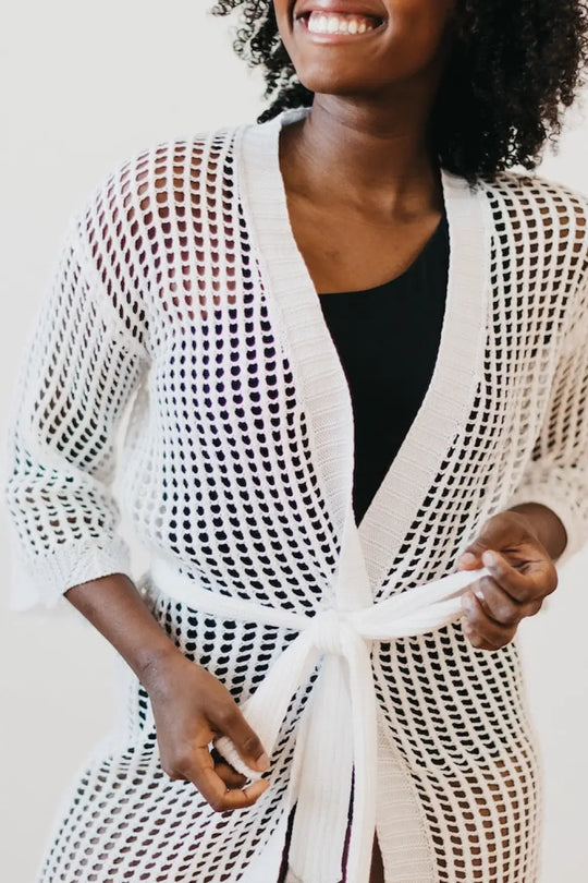 Coastal Views Crochet Tie Kimono - Kimono