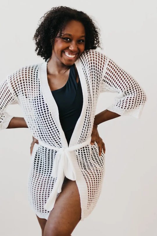 Coastal Views Crochet Tie Kimono - Kimono