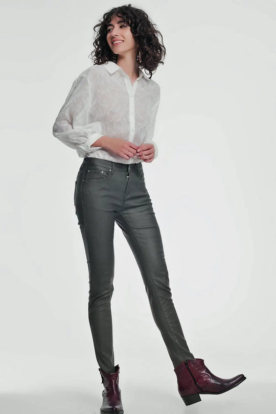 coated pants in khaki - Pants