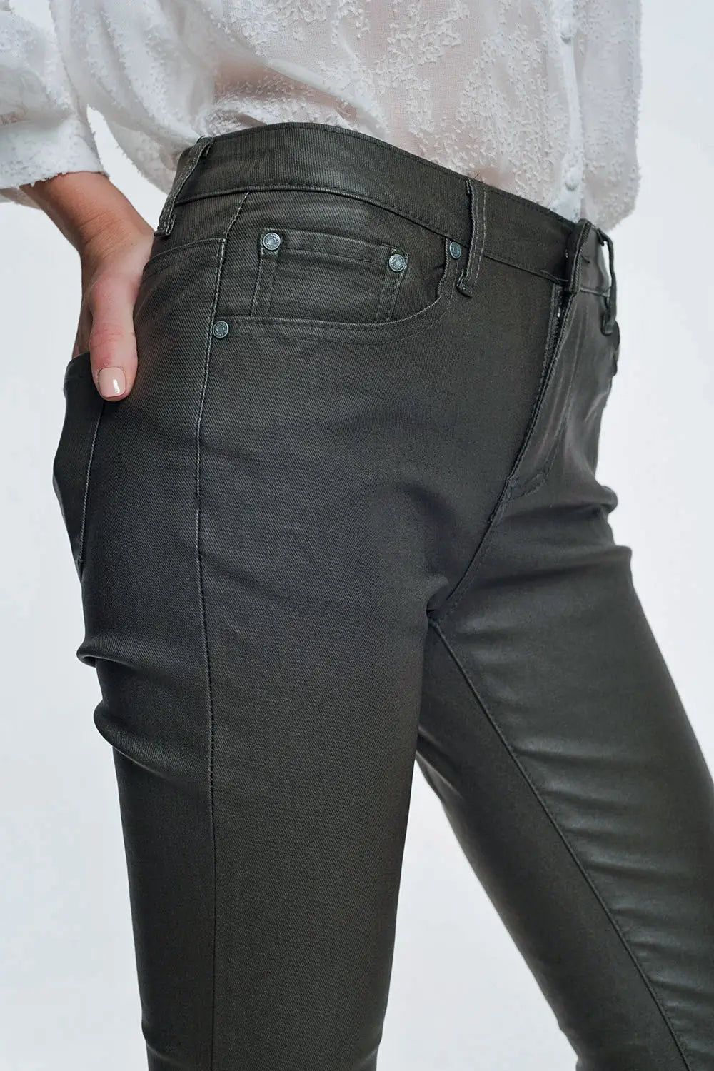 coated pants in khaki - Pants