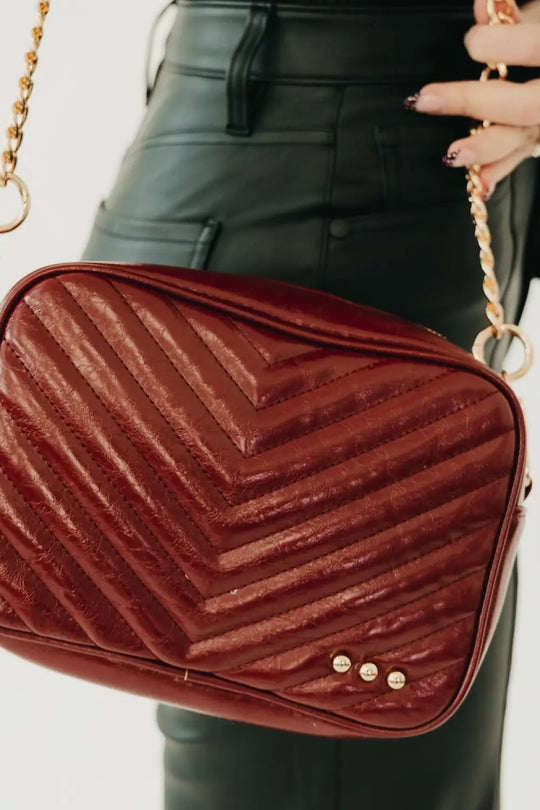 Coco Quilted Camera Crossbody Bag - Maroon - Crossbody Bag