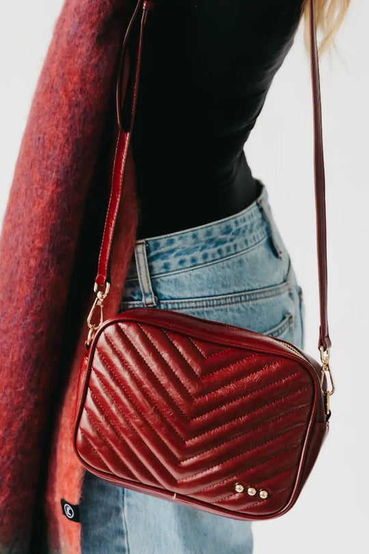Coco Quilted Camera Crossbody Bag - Maroon - Crossbody Bag