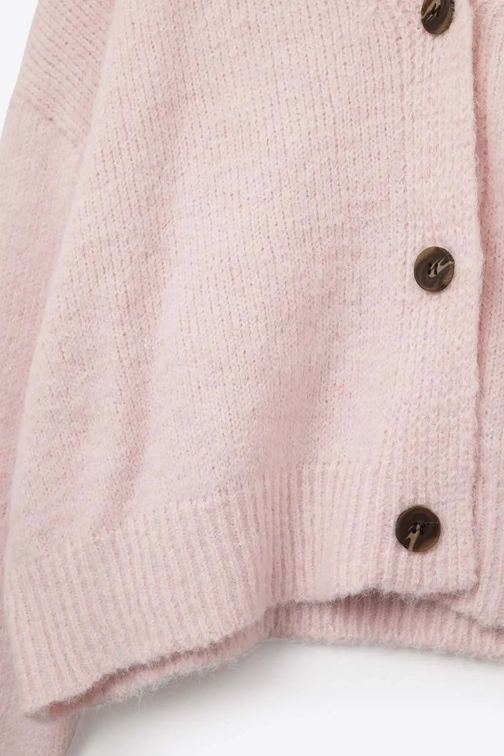 Col en V Cardigan basique rose bébé boutonné en maille duveteuse - One Size / rose - Pulls