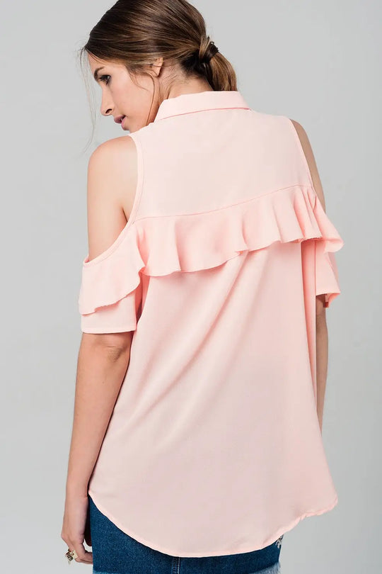 Cold shoulder ruffled shirt in pink - Shirts