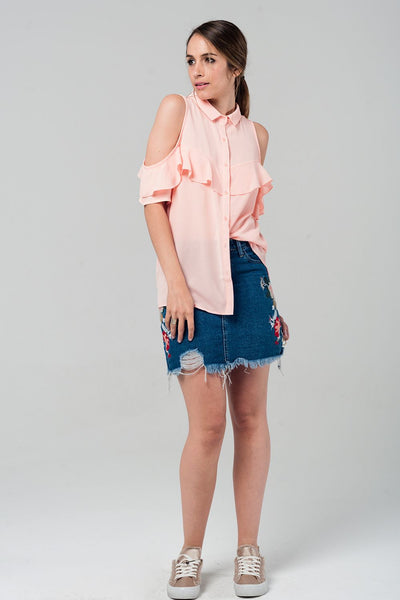 Cold shoulder ruffled shirt in pink