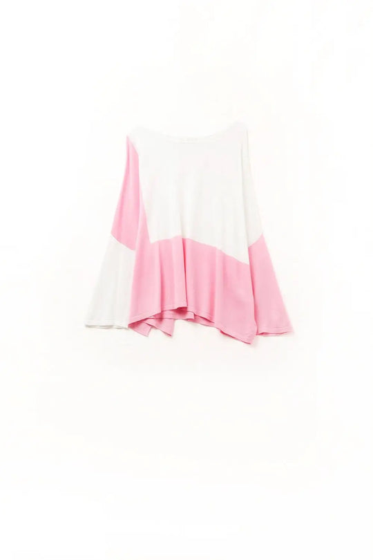 Q2 Color Block Bat Wing Sweater In White and pink