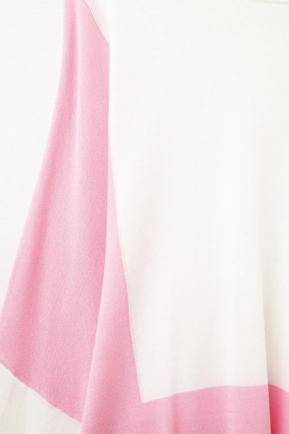 Color Block Bat Wing Sweater In White and pink - One Size / Pink - Sweaters