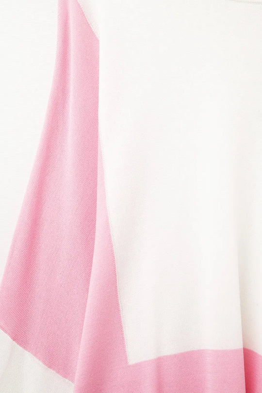 Color Block Bat Wing Sweater In White and pink - One Size / Pink - Sweaters