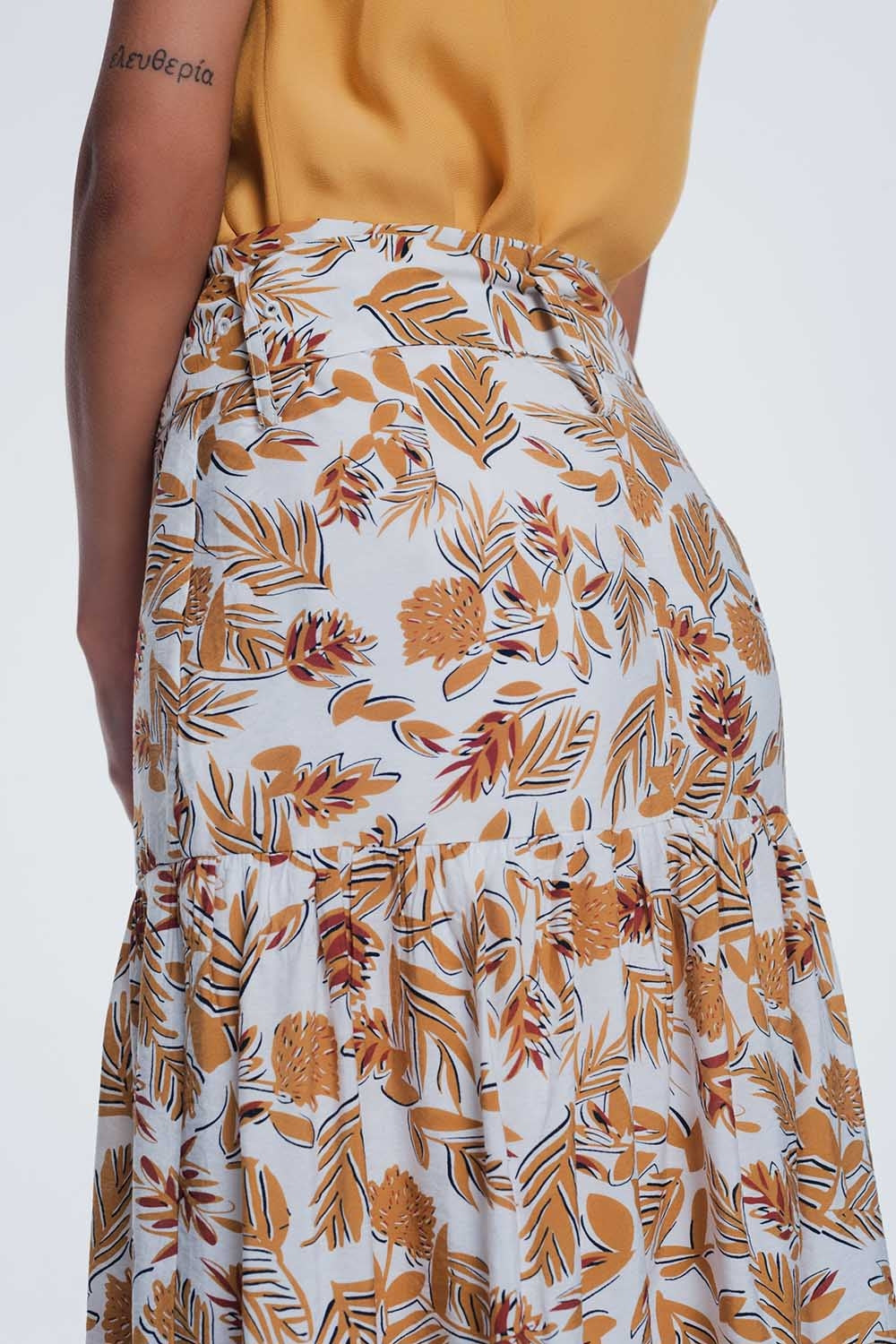 column midi skirt in jungle floral print