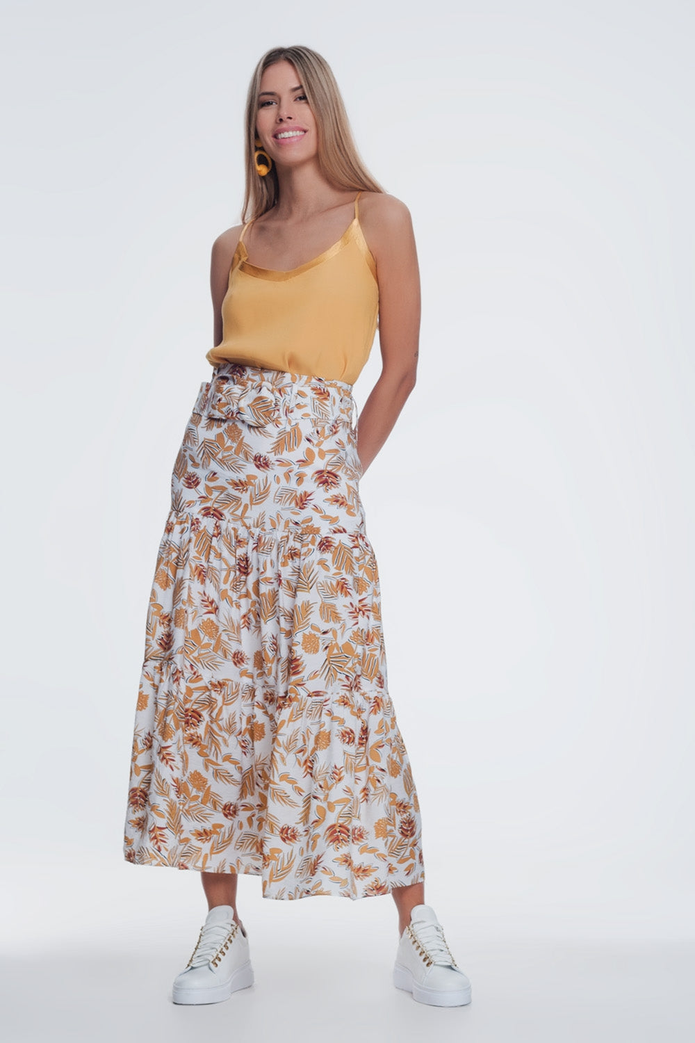 column midi skirt in jungle floral print