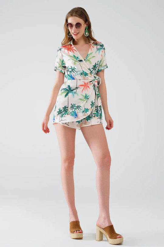 Combinaison crème avec imprimé plage et top croisé - Vestidos