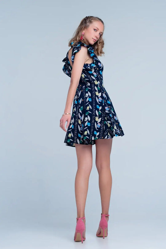 Combinaison imprimée bleu marine avec des fleurs - Vestidos