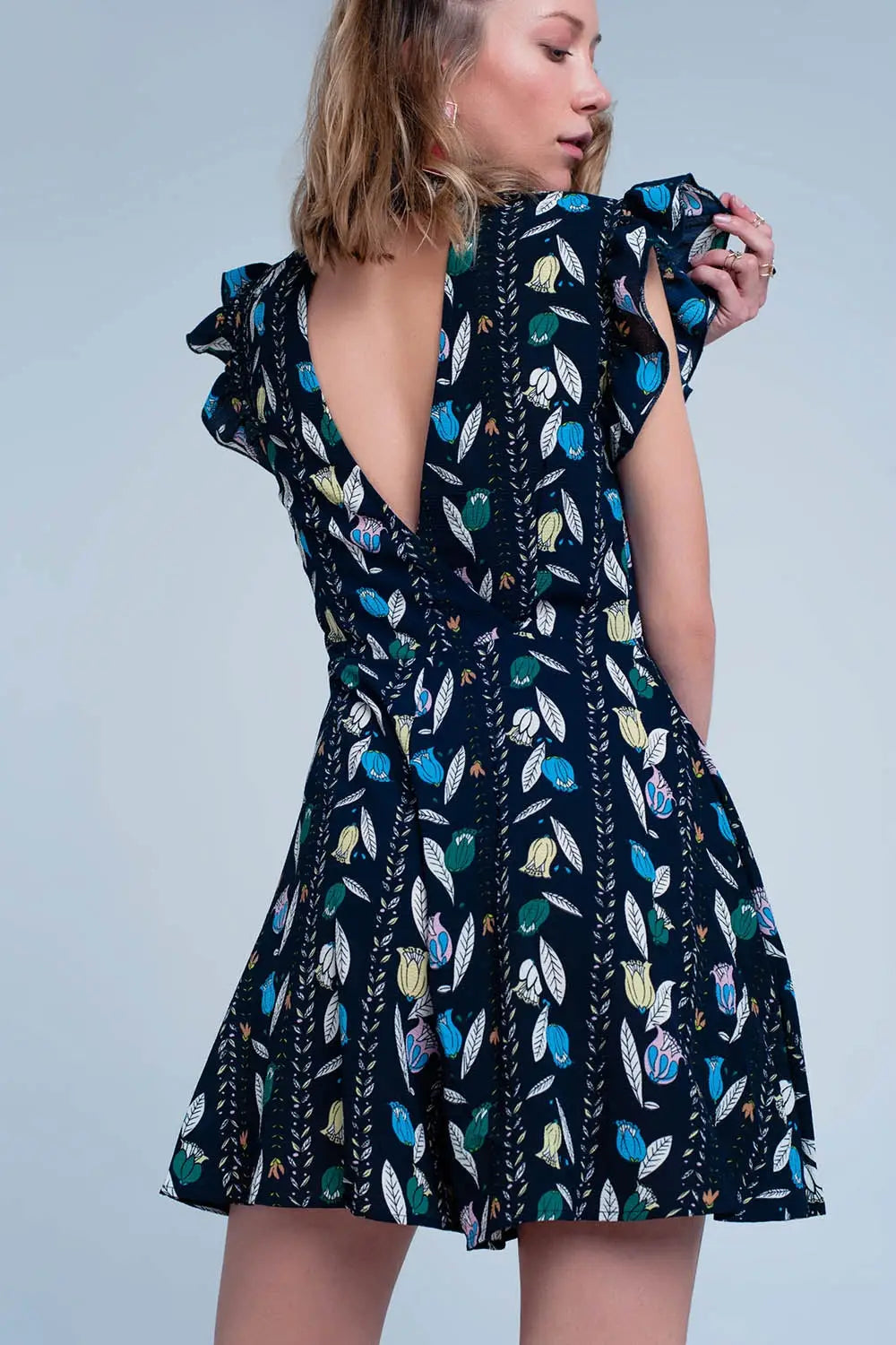 Combinaison imprimée bleu marine avec des fleurs - Vestidos