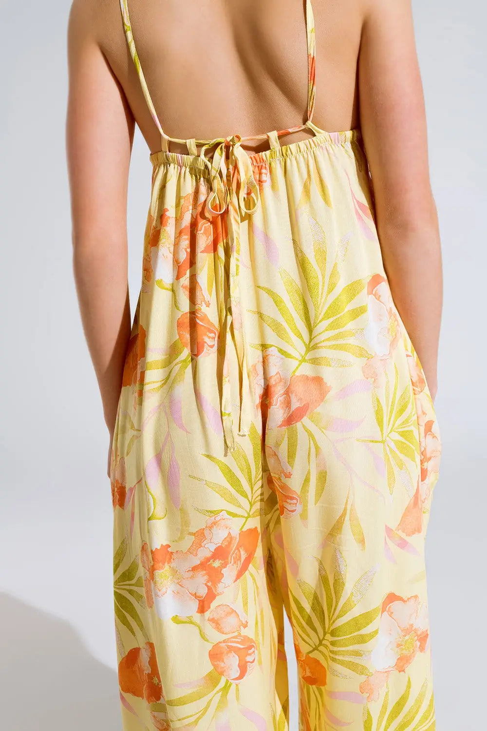 combinaison maxi jaune à imprimé tropical - Vestidos