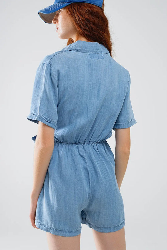 Combinaison Tencel cache-coeur en denim bleu - Vestidos