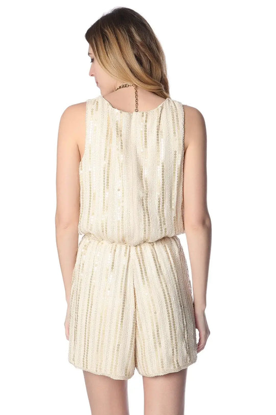 Combishort ornée de sequins beige - Pantalons