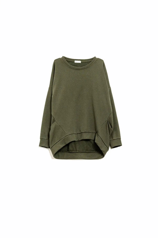 Q2 Comfortable Green Sweater with Crew Neck