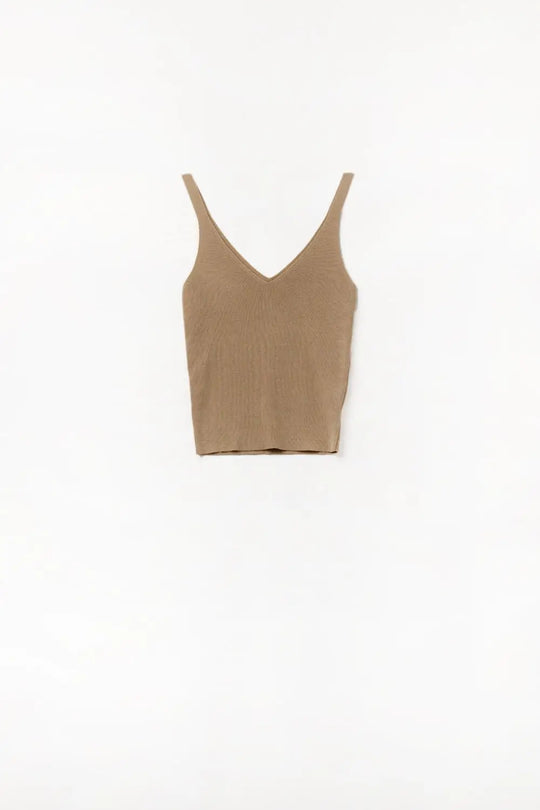 Q2 Comfy Ribbed knitted  Tank Top in Camel