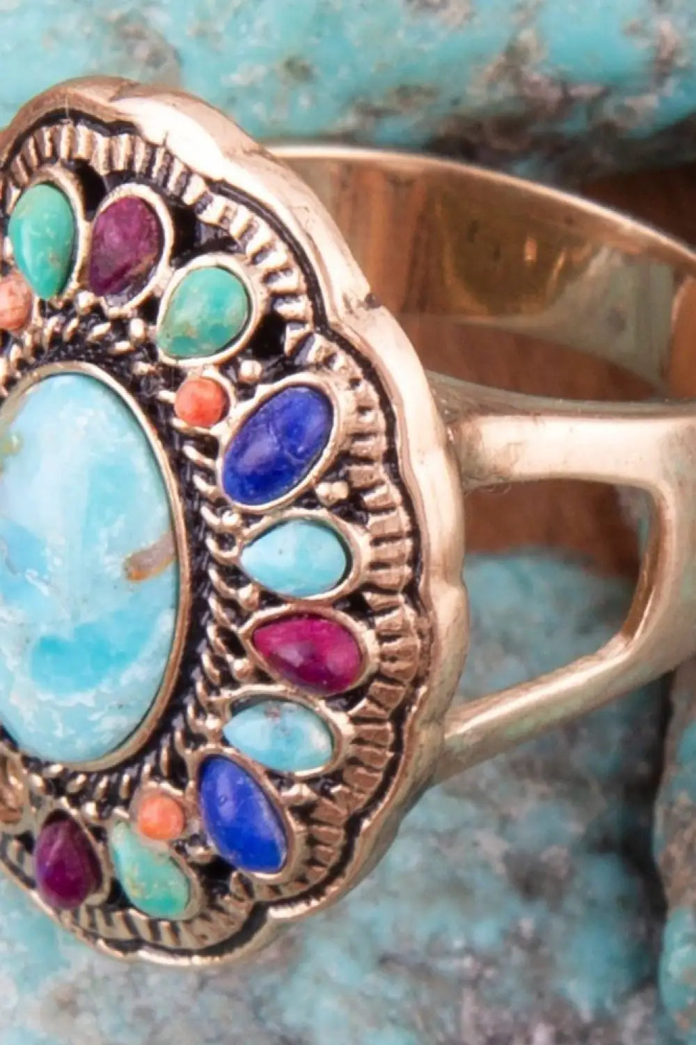 Concho Colorful Golden Statement Ring - Rings