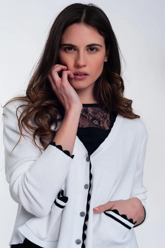 Contrast trim cardigan in white - Sweaters