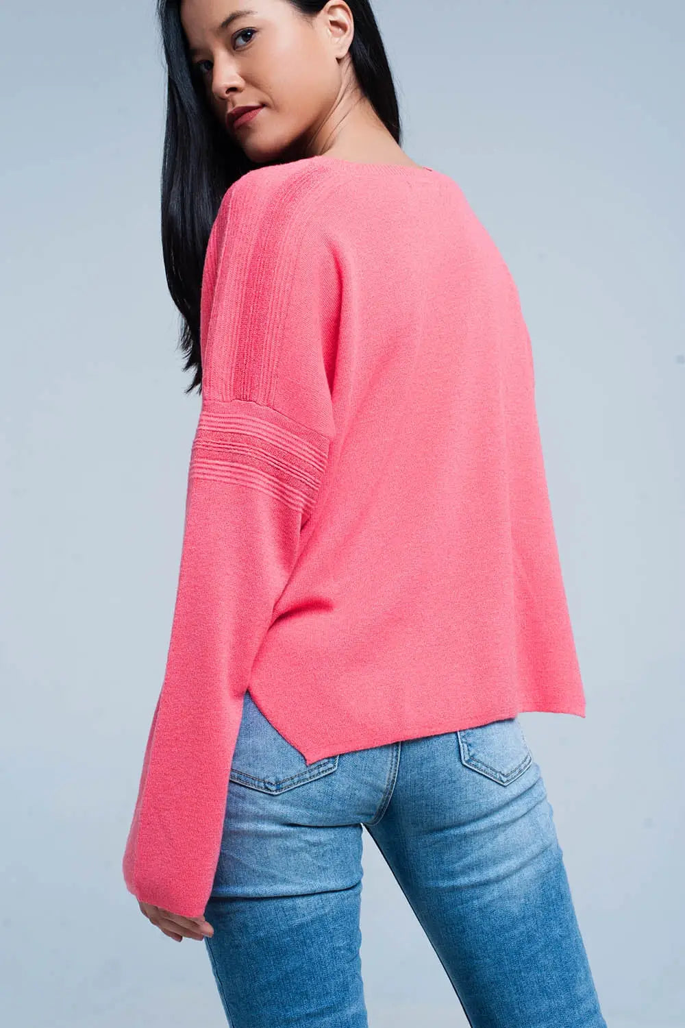 Coral Fine Knitted Sweater with Glitter Details - Sweaters
