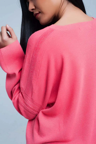 Coral Fine Knitted Sweater with Glitter Details - Sweaters