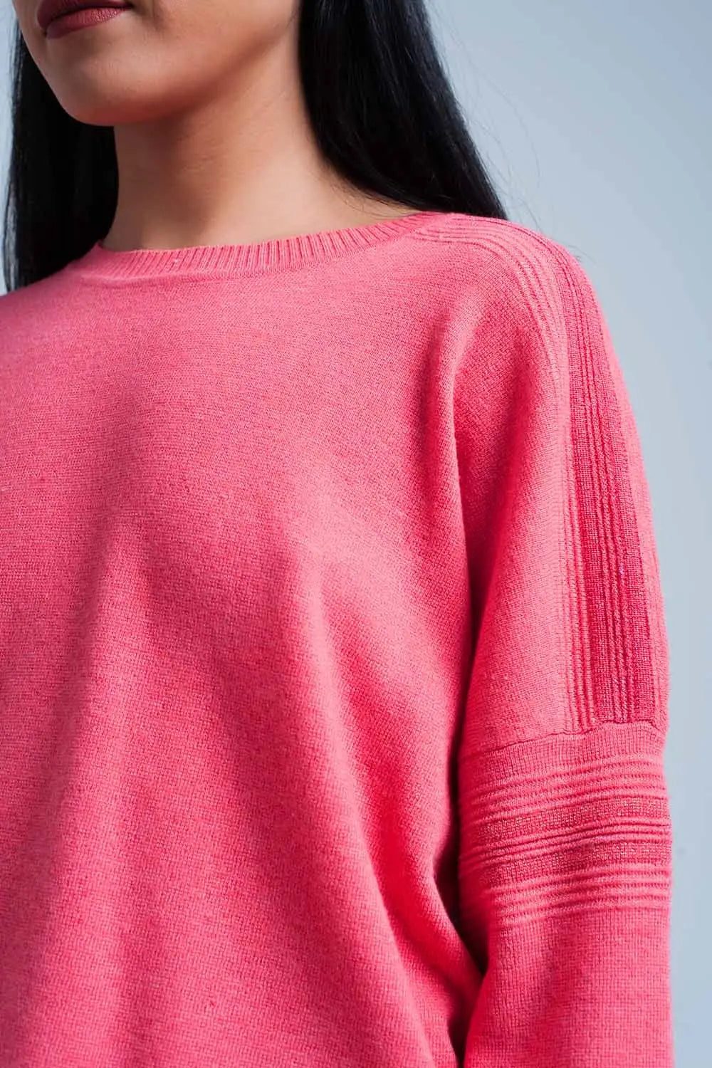 Coral Fine Knitted Sweater with Glitter Details - Sweaters