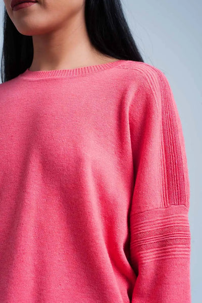 Coral Fine Knitted Sweater with Glitter Details - Sweaters