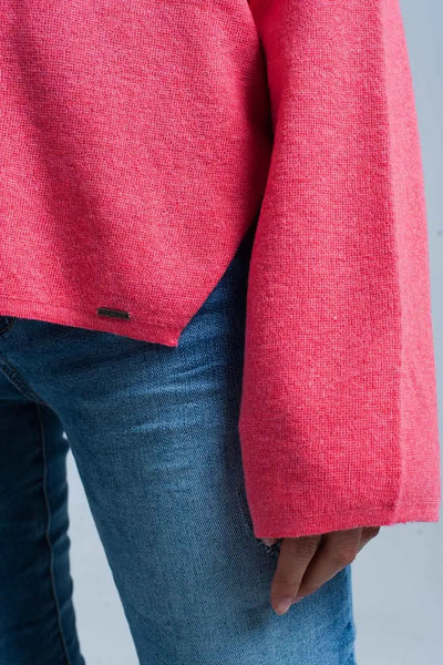 Coral Fine Knitted Sweater with Glitter Details - Sweaters