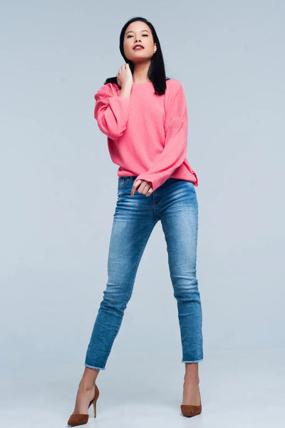 Coral Fine Knitted Sweater with Glitter Details - Sweaters