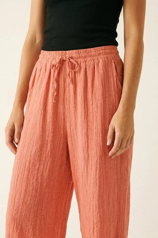 Coral Wide Leg Pants with sheer Crinkled fabric - Pants
